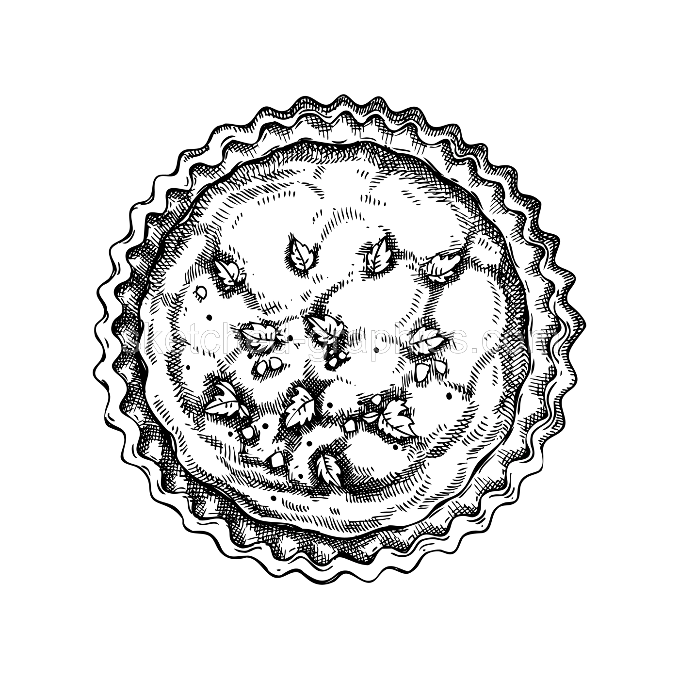 Quiche Lorraine vintage drawing. French tart with cream, eggs, and bacon. Traditional food from France sketch. French restaurant menu design. Hand-drawn vectror illustration, NOT AI generated Illustration